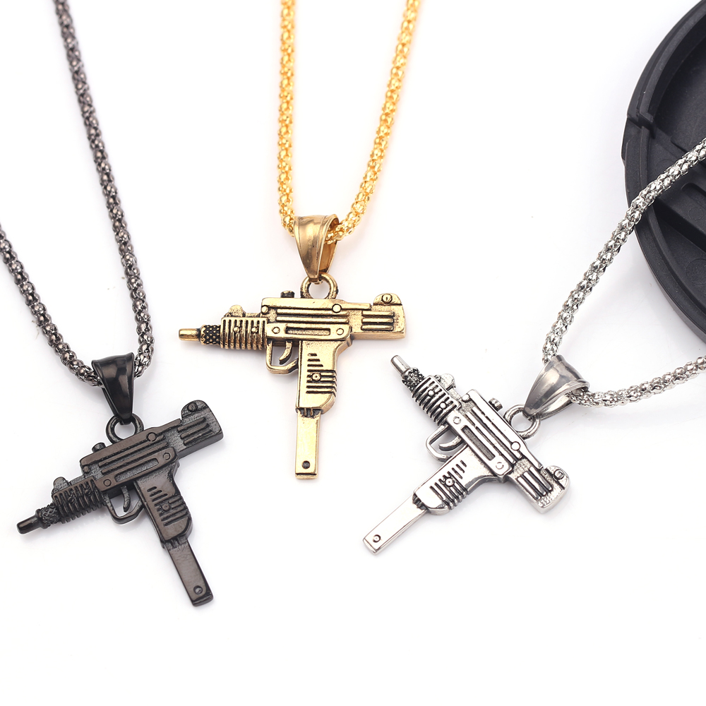 Punk Uzi Pistol Machine Gun Ne - Street Fashion Necklace review and price