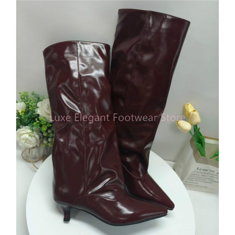 Burgundy Pointed Toe Kitten He - Street Fashion Lady review and price