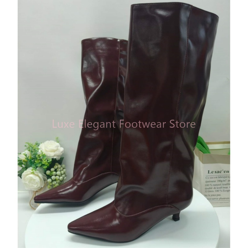 Burgundy Pointed Toe Kitten He - Street Fashion Lady review and price