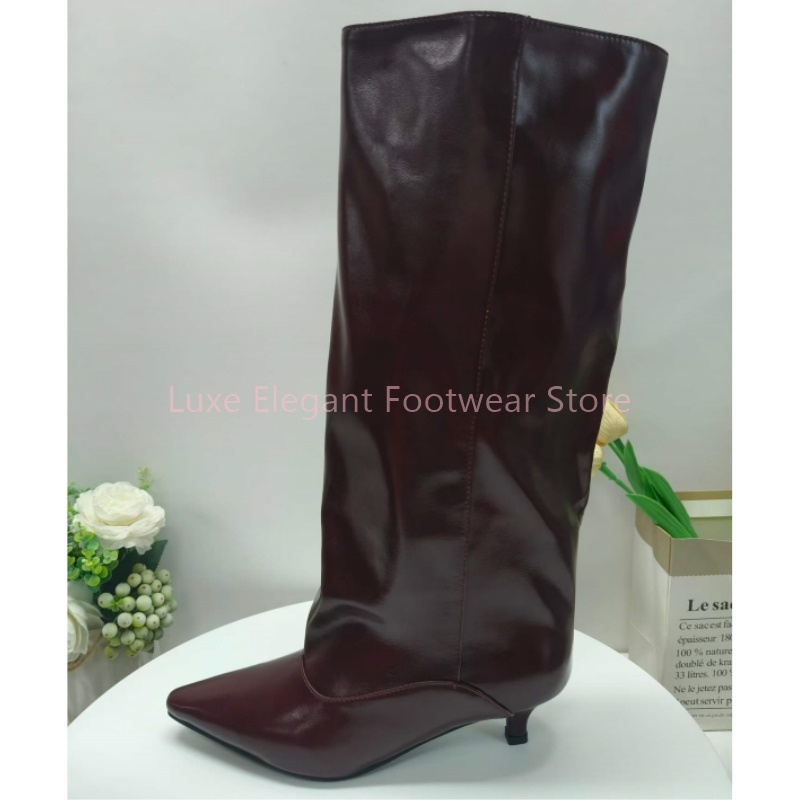 Burgundy Pointed Toe Kitten He - Street Fashion Lady review and price