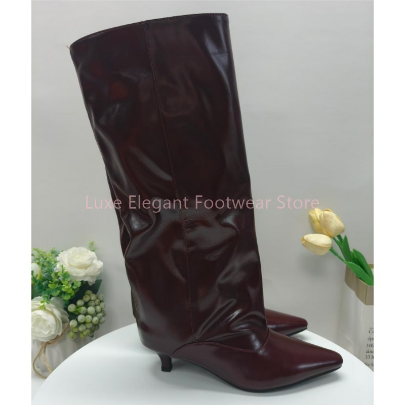 Burgundy Pointed Toe Kitten He - Street Fashion Lady review and price