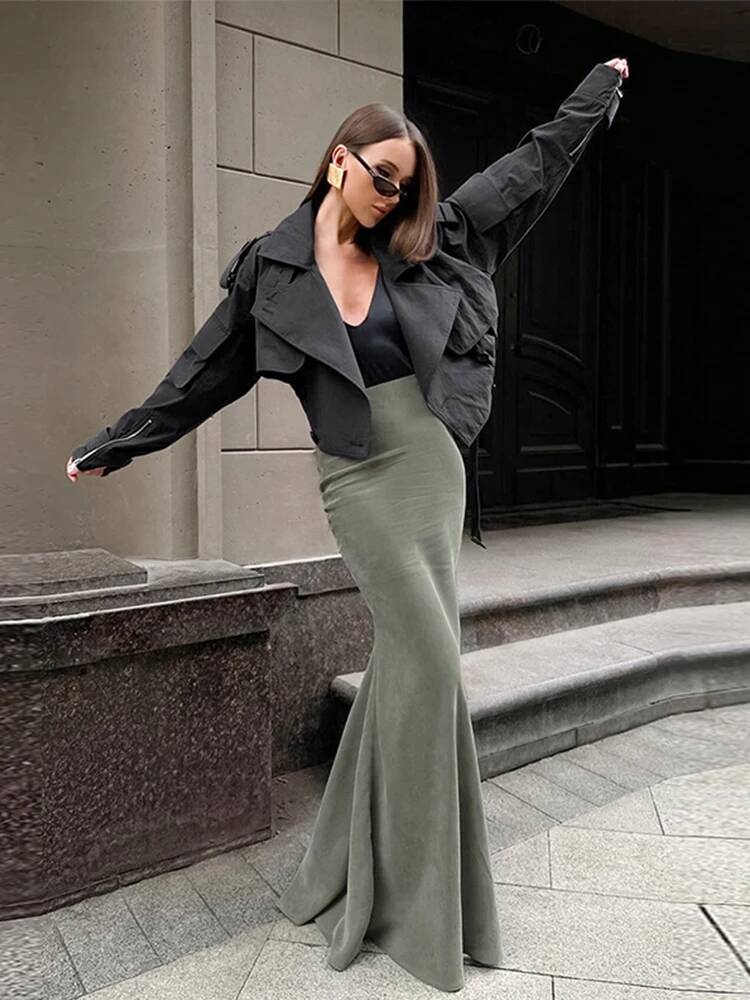 Velvet Green Long Women Fashio - Street Fashion Taiwan review and price